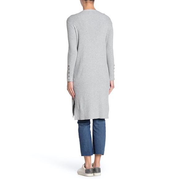 HIATUS V-NECK FRONT BUTTON RIBBED KNIT CARDIGAN DRESS SIDE SLIT V NECK VINTAGE - Picture 2 of 3